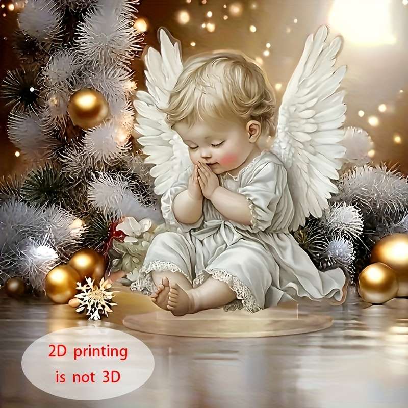 1pc 2D Flat  Acrylic Angel Prayer Statue with Elegant Wings Serene Sleeping Angel in White Dress