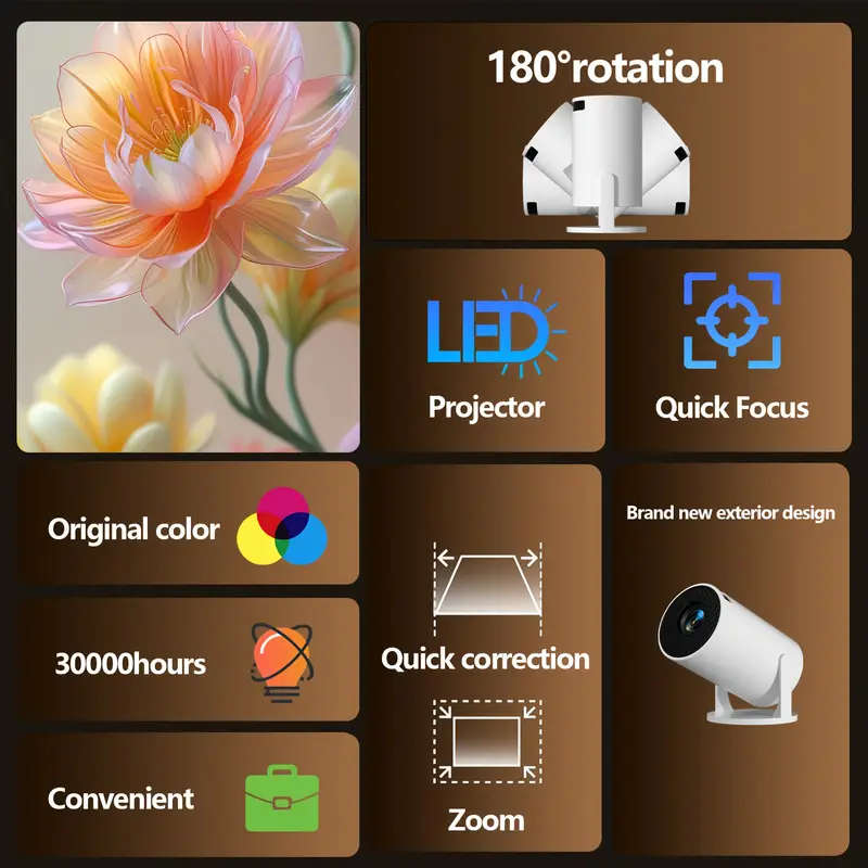 Compact Mini Projector with 180° Adjustable Projection