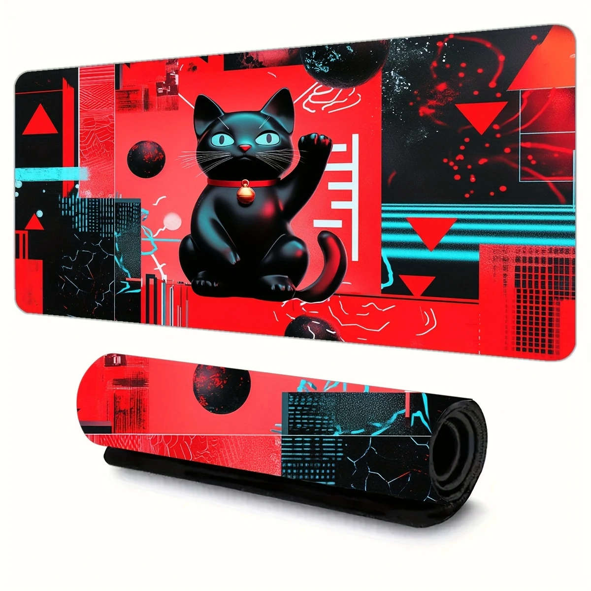 1pc 40x90cm Cyber Cat Geometric Mouse Pad Trendy Creative Durable Office Desk Accessory Suitable