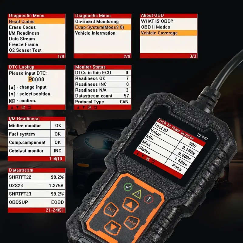 ZF997 OBD2 Car Scanner Engine Fault Diagnostic Tool USB Powered Compatible with All Vehicles Since