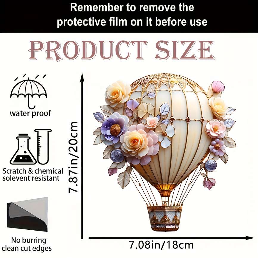 2D Flat Acrylic Flower hot air balloon Suncatcher19.99cm x 17.98cm Window Han