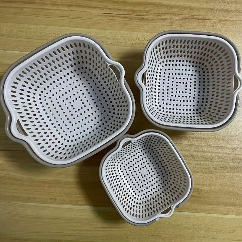 6pcs Set Foldable Double Layer Drain Basket Set Reusable PP Plastic Filter for Washing Veget