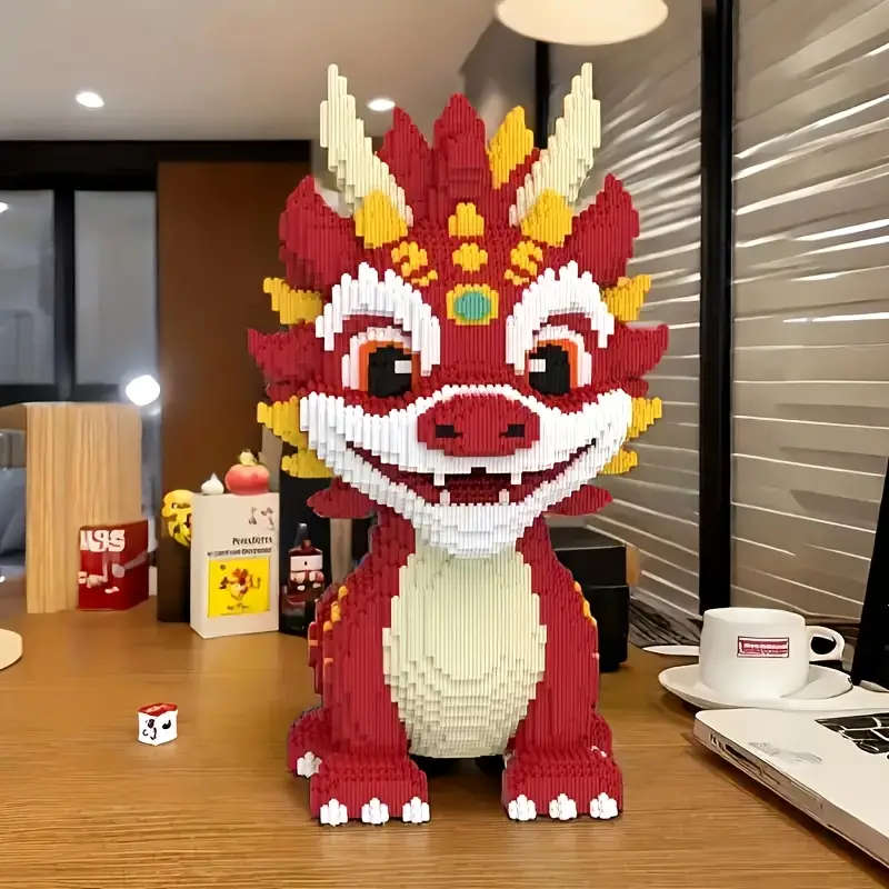 8120 Piece Red Kylin Dragon Building Kit - Colorful Animal Series Model, Challenging Puzzle Craft