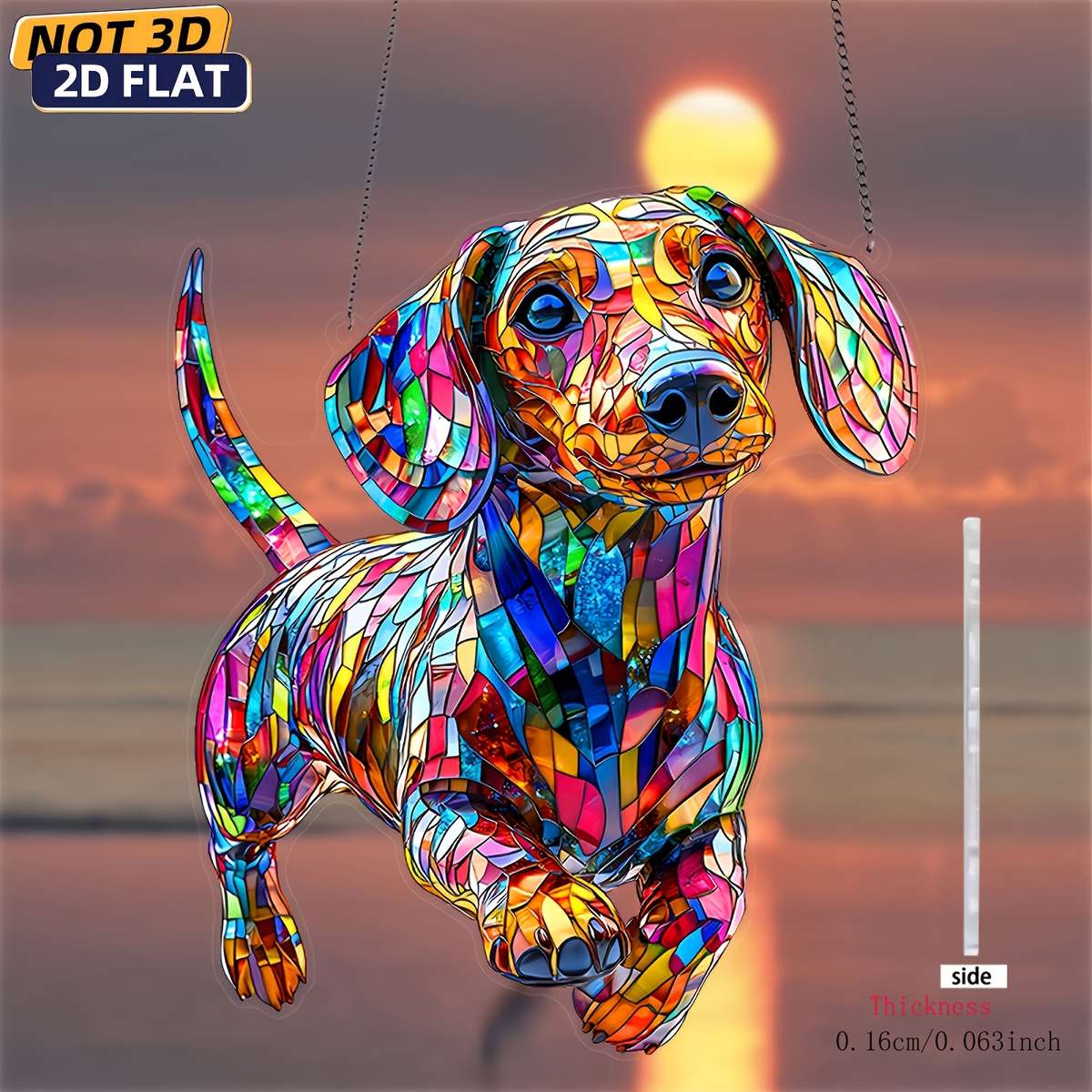 2D Flat Dachshund Sunshine Catcher 20.32Cm X 17.02Cm Acrylic Colorful Plastic W