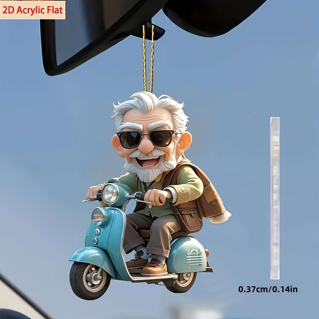 2D Flat Acrylic Car Hanging Ornament Happy Grandpa Riding Scooter Ideal