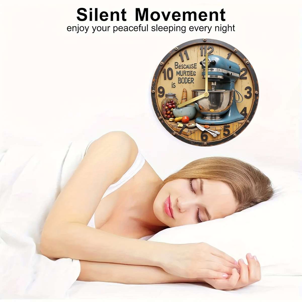 1pc Vintage Kitchen-Themed 20.32x20.32 cm Silent Wall Clock Aluminum Retro Design with Blue Wh