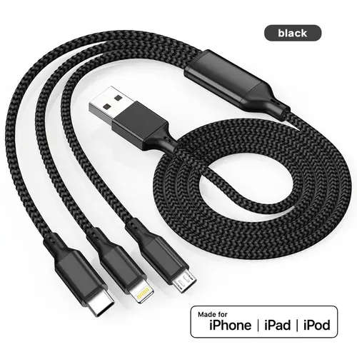 1pc 3in1 Fast Charging USB Cable For IPhone For SamSung Type-C Micro USB Devices For IPhone 14/13/12