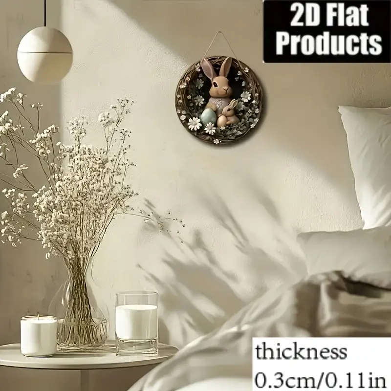 1 Piece Bohemian Easter Bunny Wall Art With Daisy Wreath