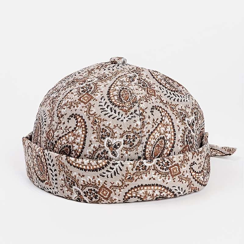 Retro Paisley Brimless Hat Stylish Warm Knit Cap With Adjustable Buckle Strap Breathable P