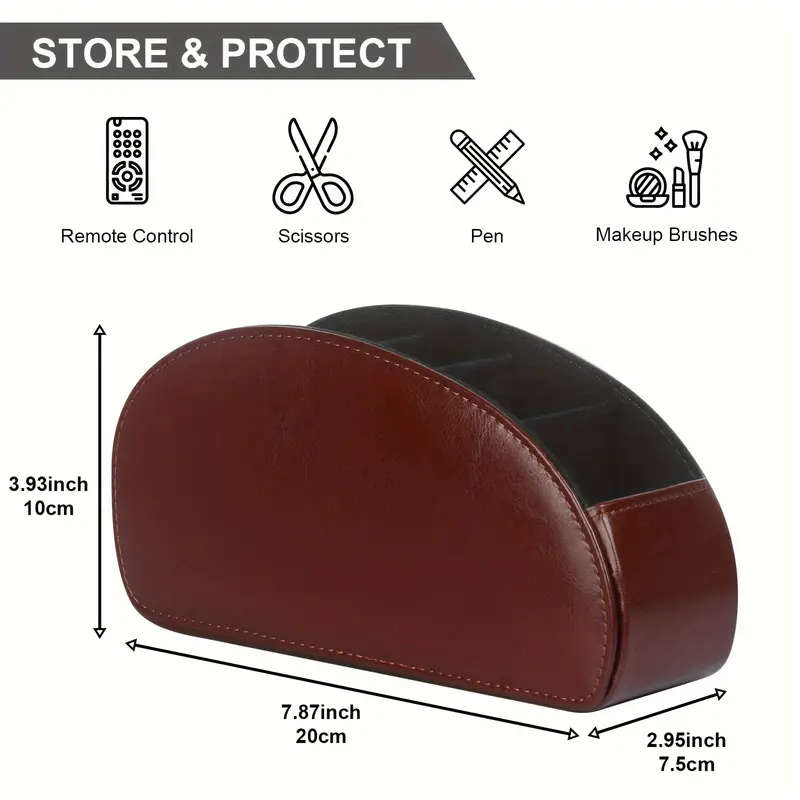 1pc Remote Control Holder with 5 Compartments PU Leather Remote Control Box for Desktop Storage Suit