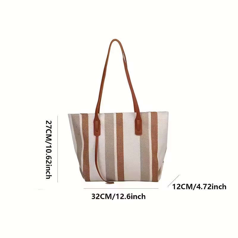 Simple Vertical Stripes Large-Capacity Handbag Brown