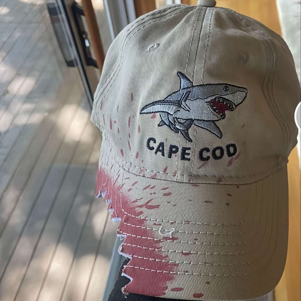 Cape Code Shark Baseball Cap Distressed Design With Shark Logo Breathable Cotton Perfect Fo