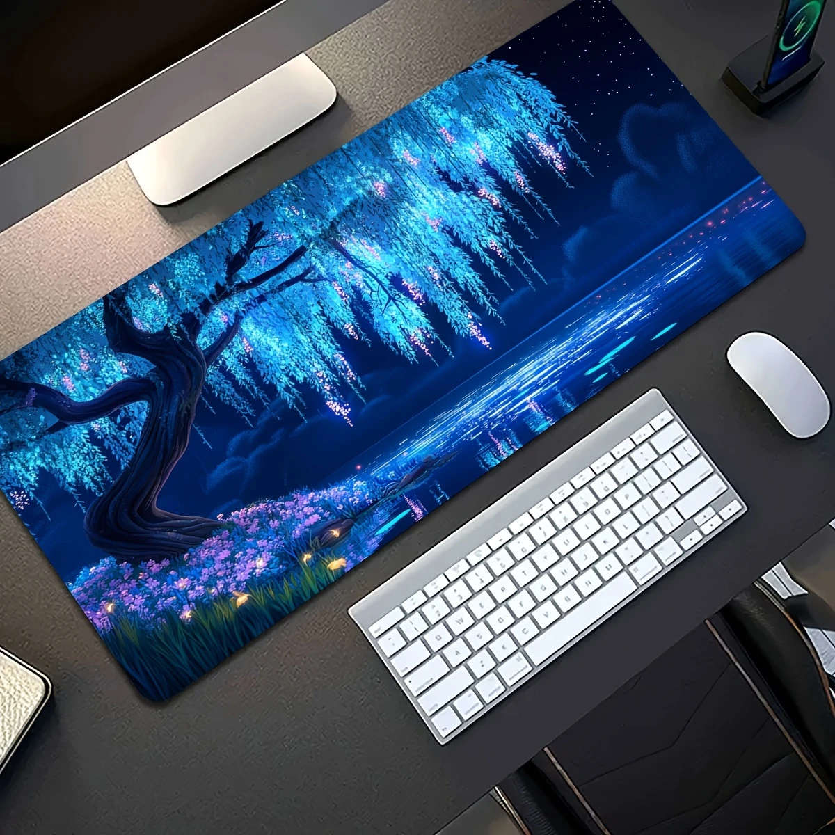 1pc 30x80cm Glowing Blue Purple Night Light Willow Mouse Pad Soft Touch Suitable for Office