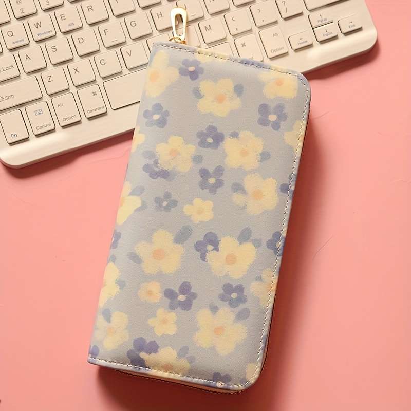 Women'S Fresh Floral Pattern Long Wallet With Large Capacity Multi-Card Slots Coin Purse Car