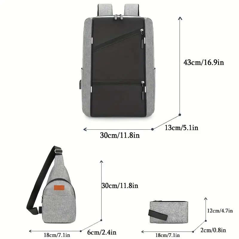 3pcs Business Backpack Shoulder Bag Korean Style Trendy Travel Casual Schoolbag Simple Fashion