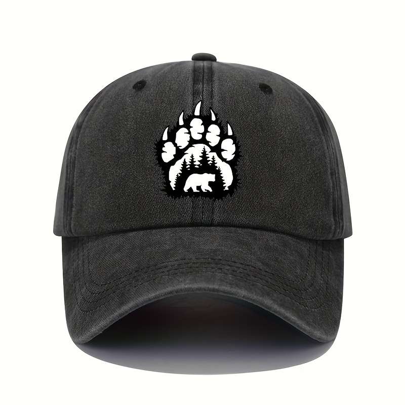 1pc Outdoor Adventures Vintage Bear Paw Print Baseball Cap Adjustable Cotton Washed Sun Hat with