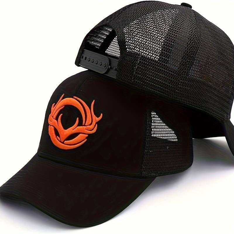 1pc Adjustable Camo Baseball Cap with Embroidered Deer Logo Lightweight Breathable Mesh Back Ou