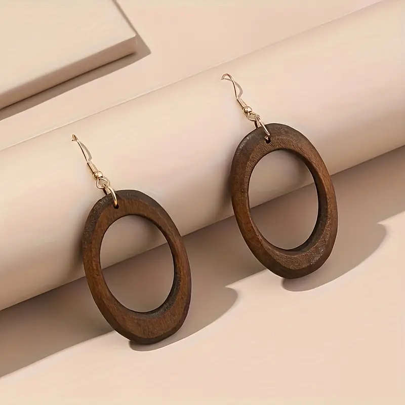 5pcs Set  Vintage Look Brown Wooden Earrings