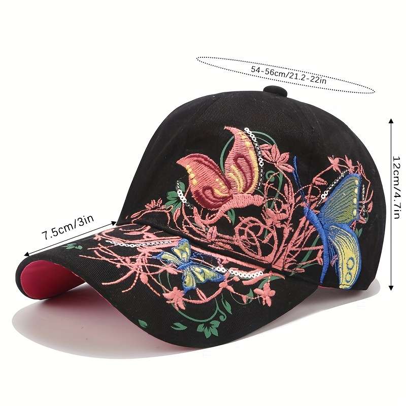 1pc Women's Summer Fashion Baseball Cap with Vibrant Butterfly Embroidery Adjustable Sun Protectio