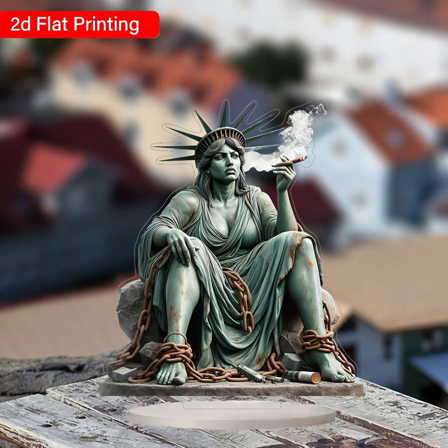 1pc 2D Flat   Acrylic Figurine Statue of Liberty Smoking Home and Office Decoration  F