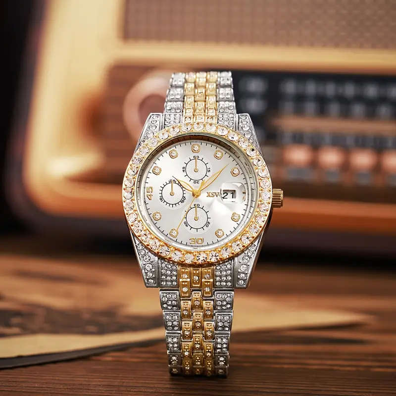 Vintage Rhinestone Inlaid Roman Numeral Dial Quartz Watch