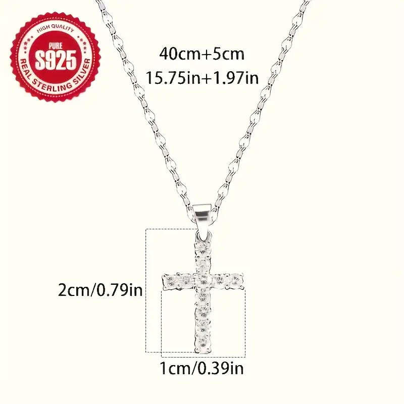2 Piece 925 Silver Lip-Shaped Necklace with Cross Pendant
