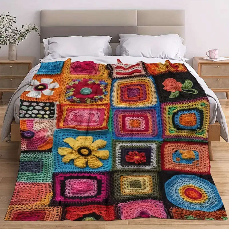 1 Cozy Crochet Floral Flannel Blanket 150*200CM