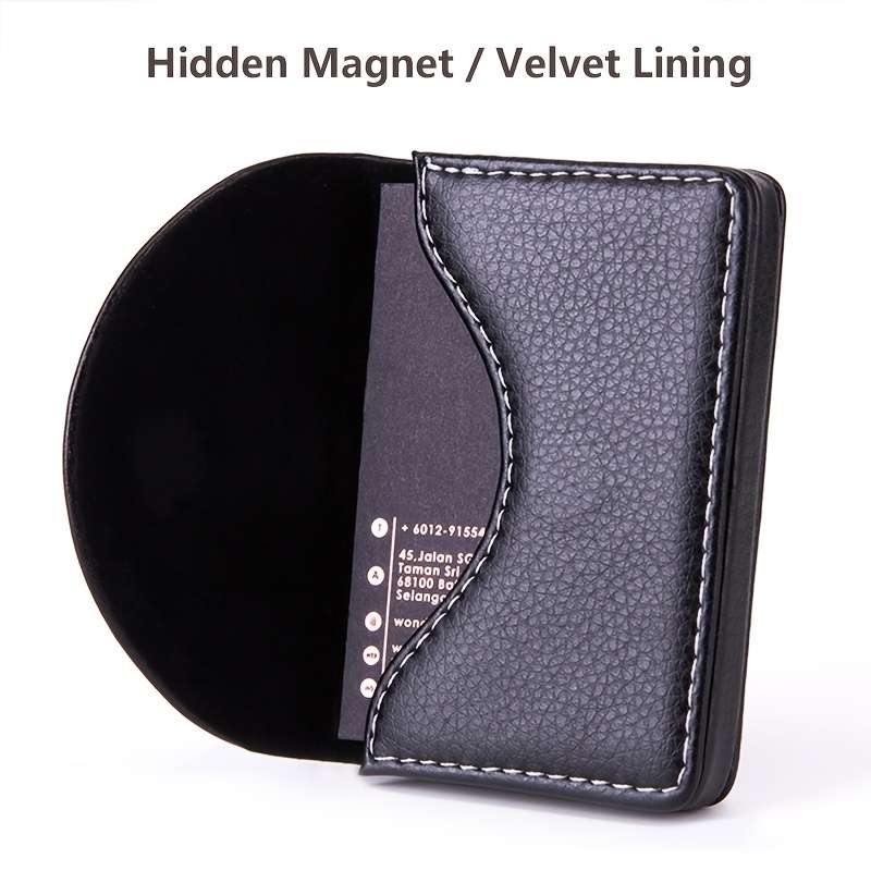 1pc Crocodile Pattern Faux Leather Business Card Holder Magnetic Closure Non-Braided Office