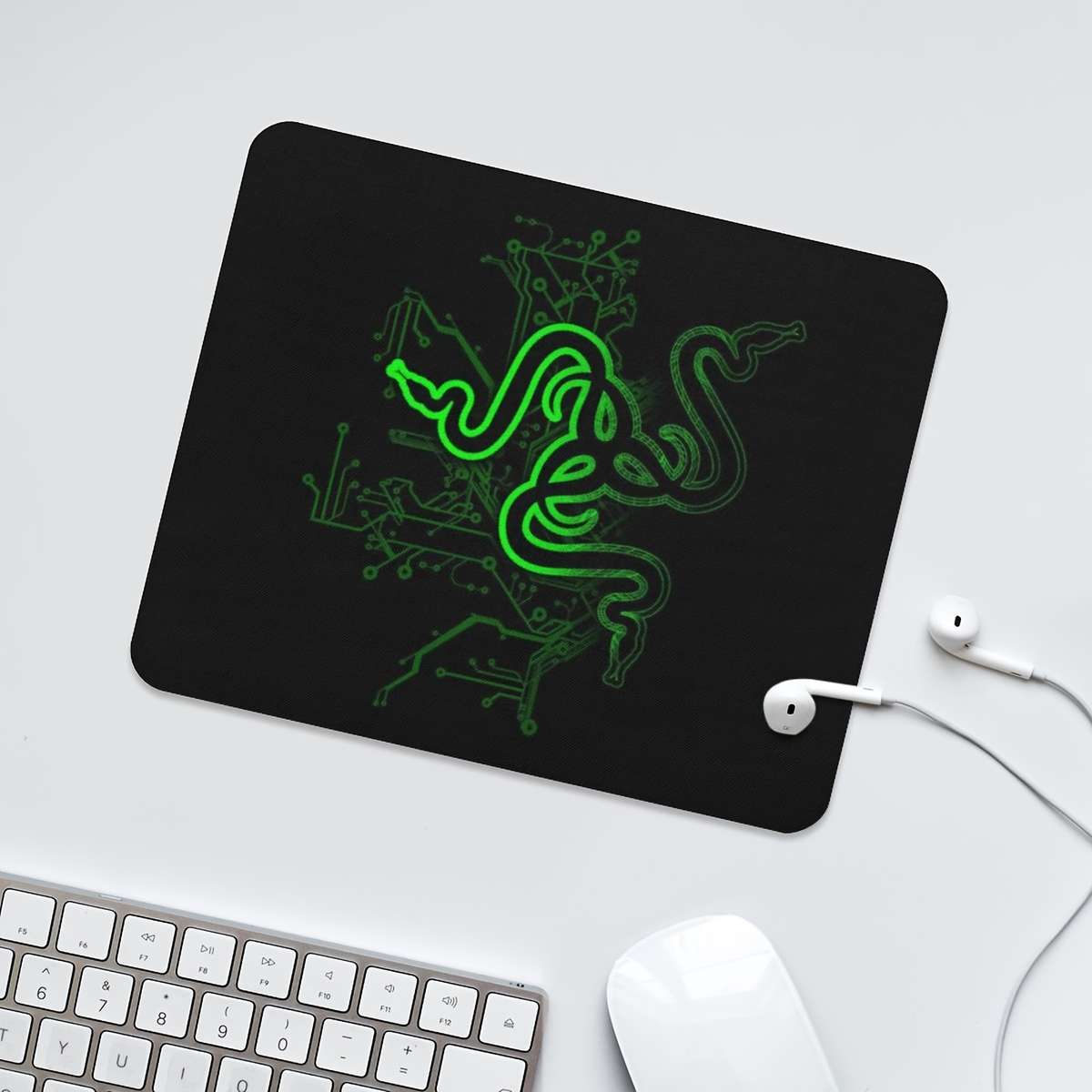Black Green Snake Design Anti-Skid Rubber Mouse Pad 9.45 X 7.9 Inches 3Mm Thick