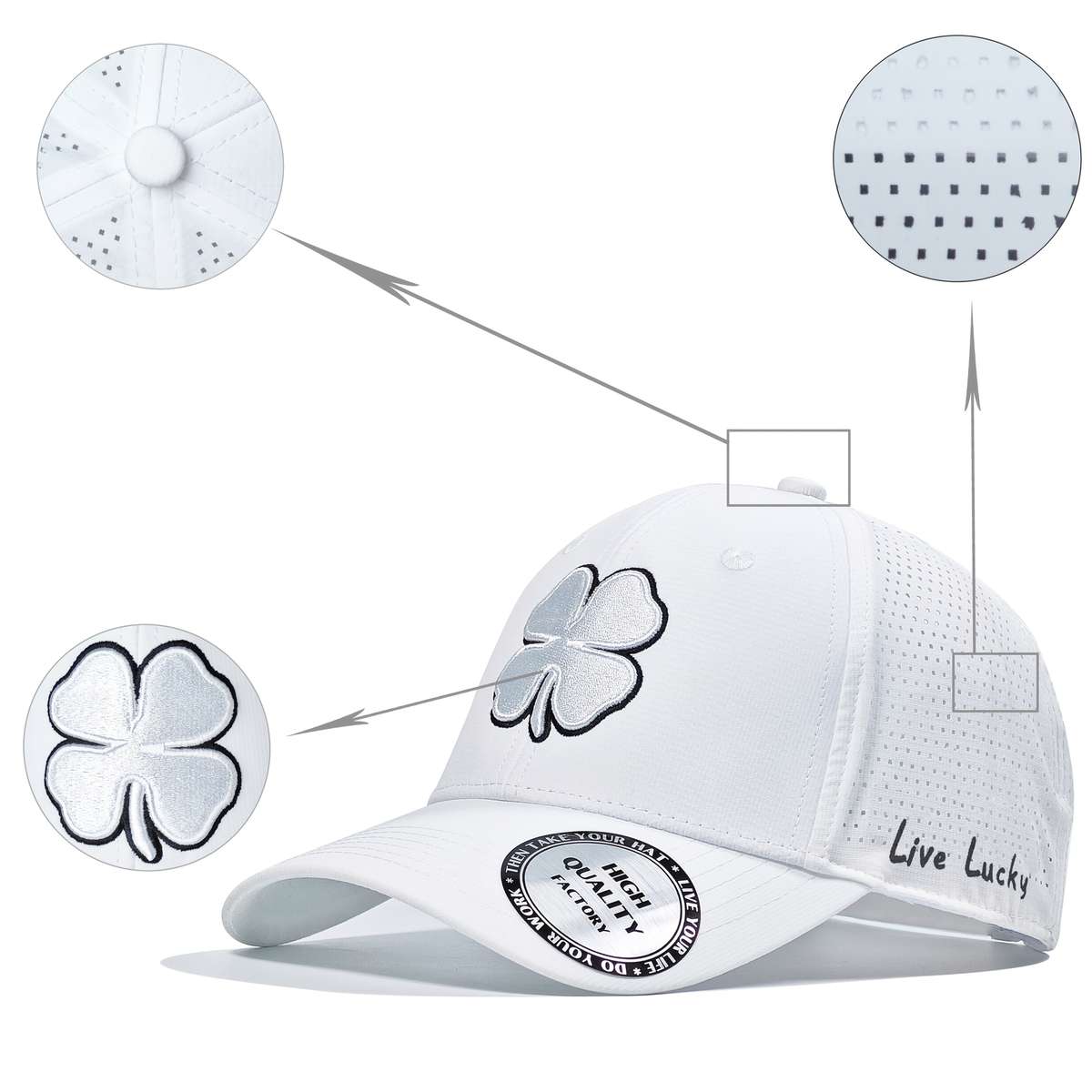 Lucky Life Embroidered Four-Leaf Clover Baseball Cap 100% Polyester Sports Hat