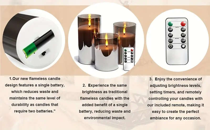 3pcs Flameless Candles With Remote Timer