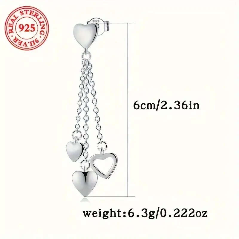 925 Sterling Silver Tassel Heart Pendant Earrings