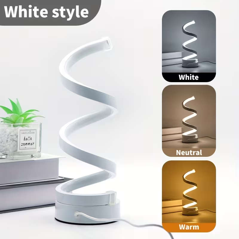 Two Modern Geometric Spiral Table Lamps Space Black Suit Version