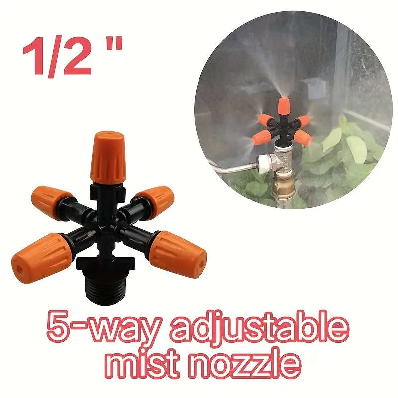 1Pc 5Way Garden Spray Sprayer 20.3mm Threaded Joint Spray Nozzle
