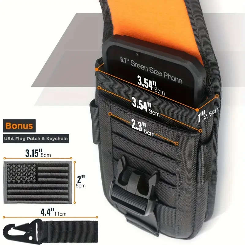 Water-Resistant Nylon Tactical Phone Pouch with Belt Clip and American Flag Patch Durable Outdoor