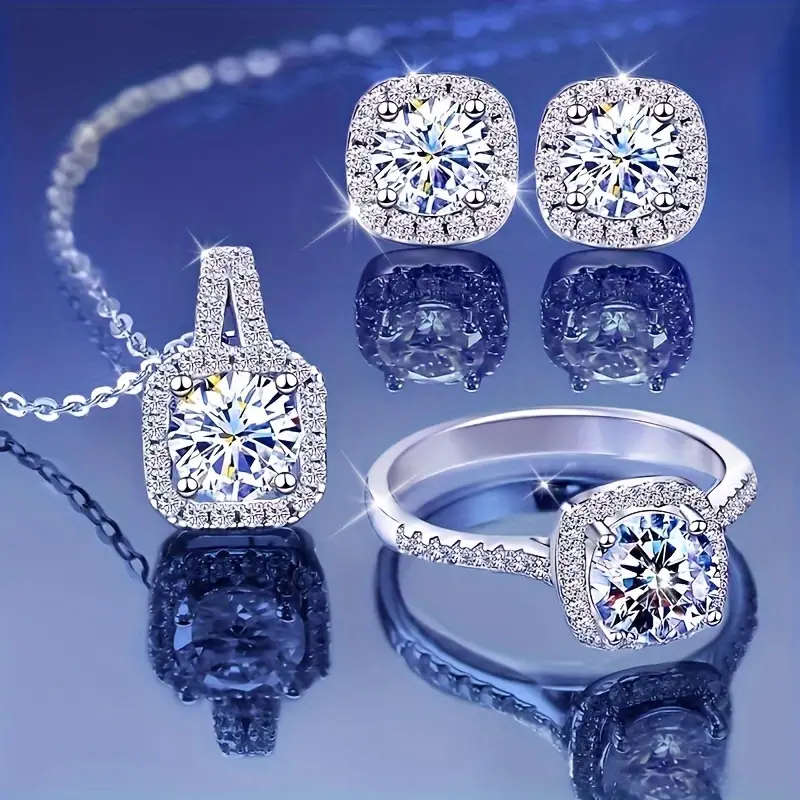 A Set Of 4 Pieces Of Necklace, Earrings, And Rings Jewelry Set