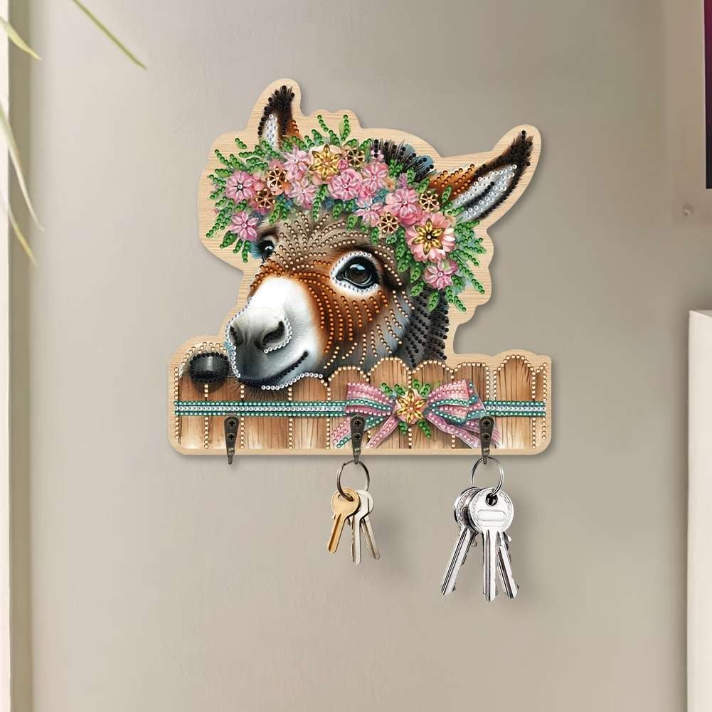 Unique Donkey Diamond Art Coat Hanger SetWall-mounted Key Holder Towel Rack Hat Rack with Decor