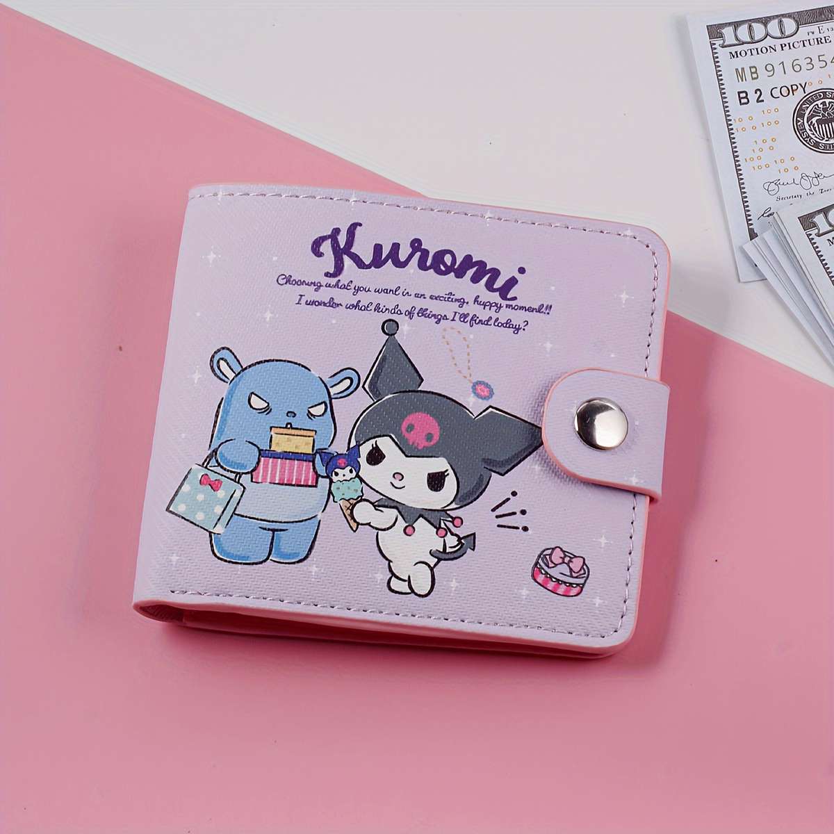 Sanrio Cartoon Cute Wallet Pink Yellow Blue Purple Multi-Compartment Wallet With Button