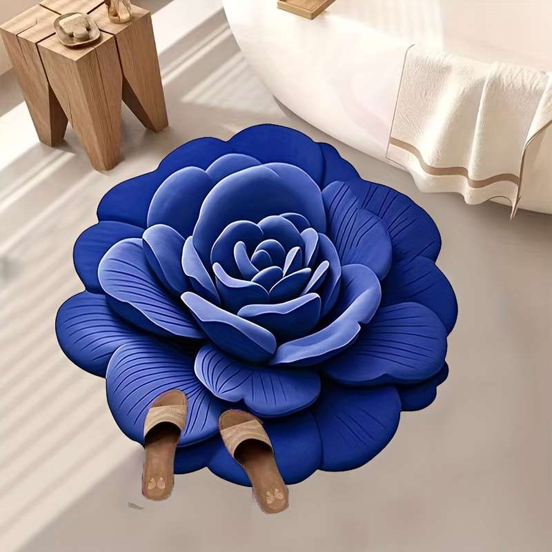 1Pc 60x60cm 23.6x23.6inch Blue Flower Floor Mat