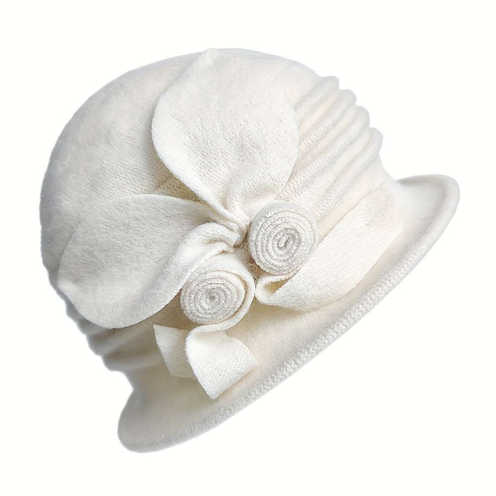 1pc Vintage Wool Autumn Winter Women's Hat with Double Roll Butterfly Decoration