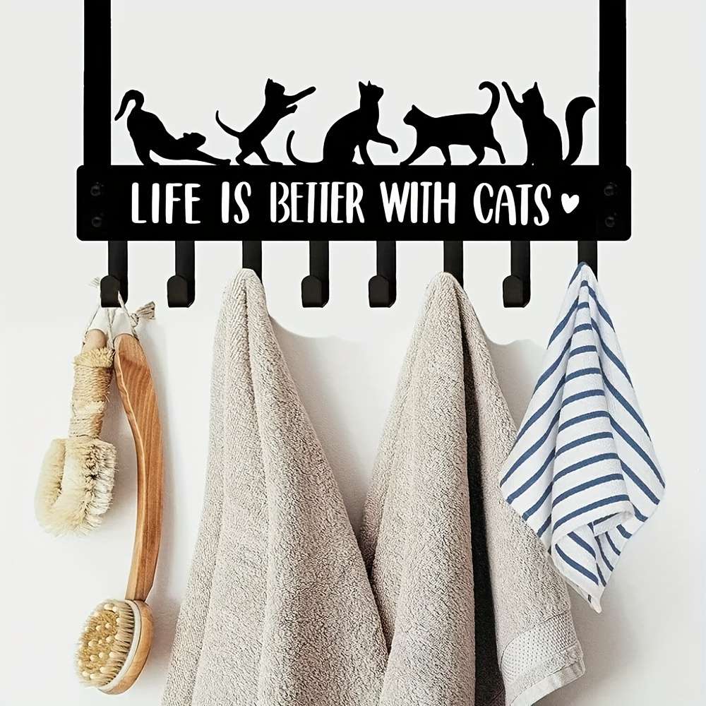 HELLOYOUNG Contemporary Metal Over the Door Cat Hooks Black Decorative Towel Coat Rac
