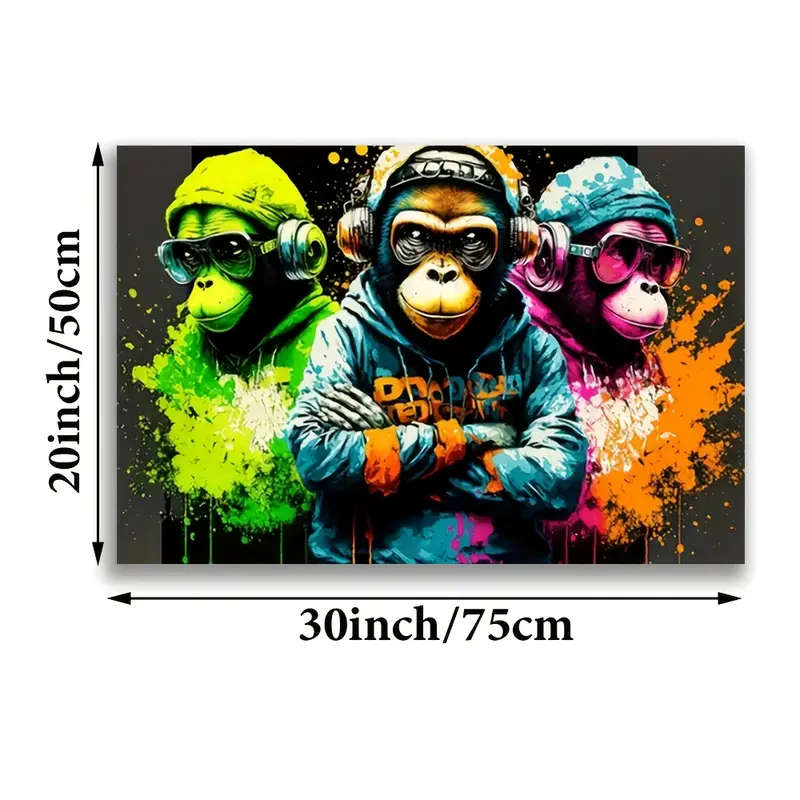 Vibrant Musical Gorilla Canvas Art - Unframed, 76.2x50.8 cm