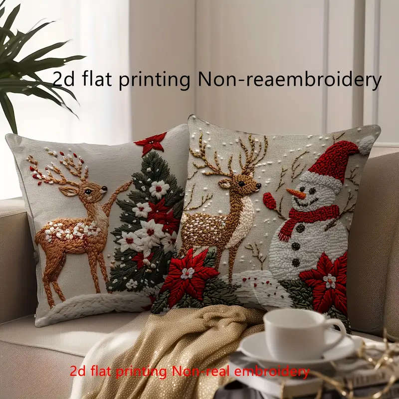 2D Flat-Printed 4 Christmas Decorative Pillowcases