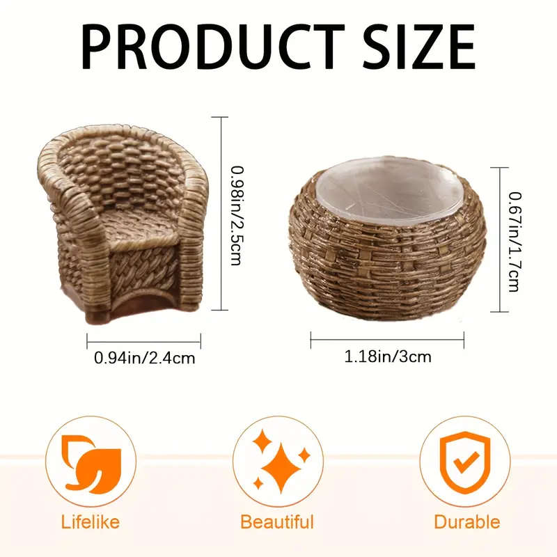 5pcs Miniature Bamboo Woven Furniture Set with Resin Crafted Figurines Ideal for Indoor Outdoor Deco