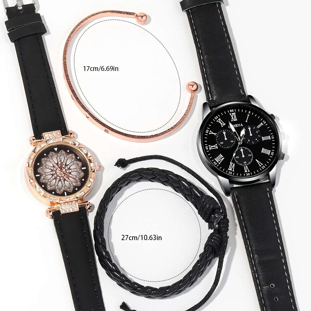 4pcs set Men and Women Couple Watch Casual Quartz Watch Bracelet Watch Set Color Sent Randomly