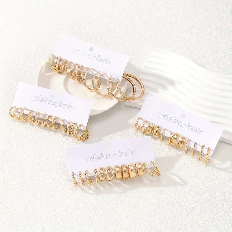24 Pairs of Fashionable Hoop Earrings