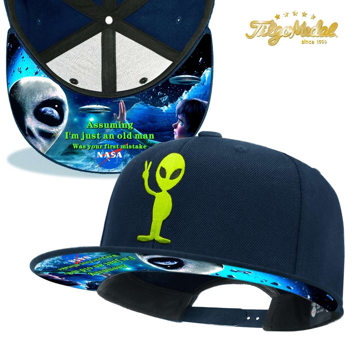 Tilgomedal Alien Skull Snapback Baseball Cap Adjustable Breathable Cotton Blend Hat For