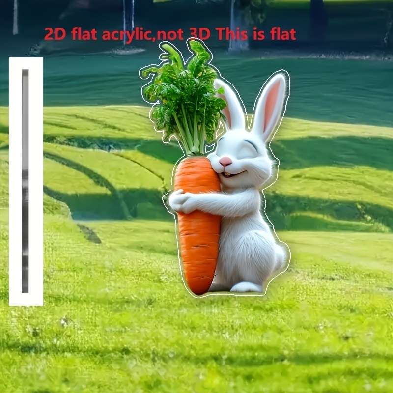 1pc 2D Flat  Adorable Rabbit with Carrot Garden Stake  Acrylic Perfect Easter Gift for Outdoo