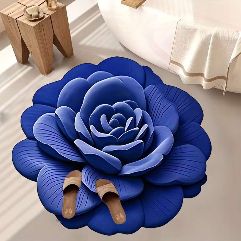 1Pc 60x60cm 23.6x23.6inch Blue Flower Floor Mat
