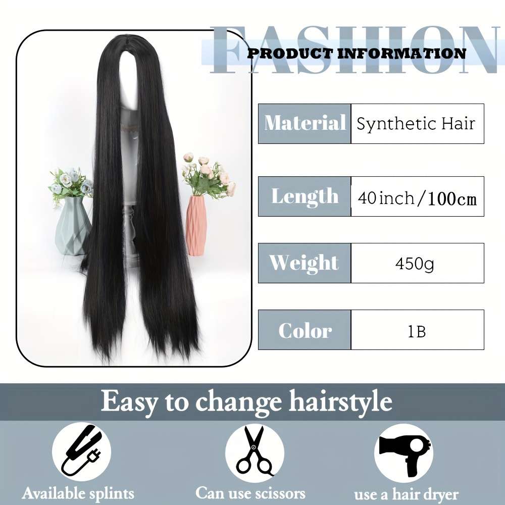 1Pc Black 101.6cm Fashion Design Wig